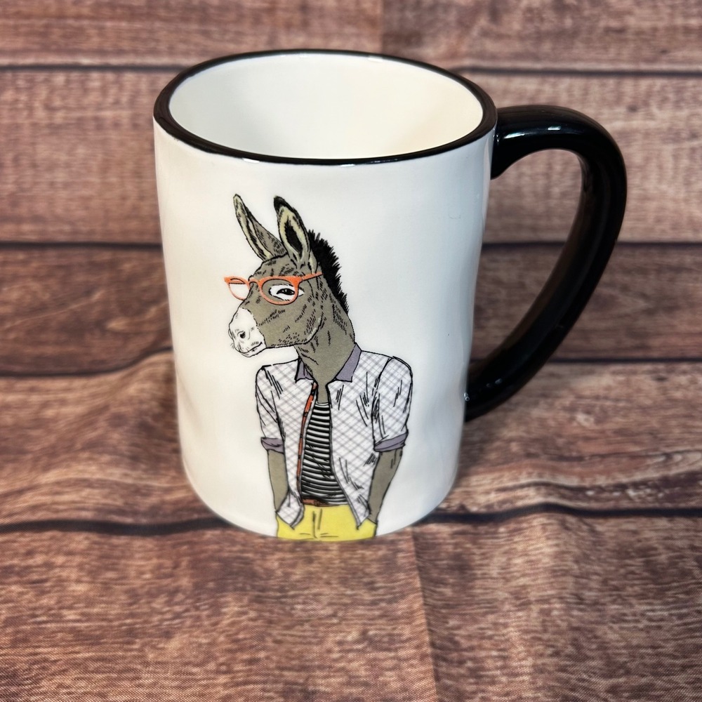 Signature Housewares Hipster Preppy Donkey Stoneware Mug Orange Glasses 17.5oz